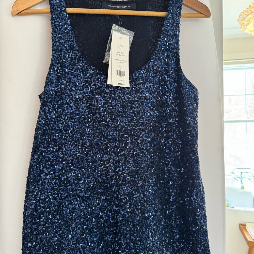 FRENCH CONNECTION Navy Sequin Sleeveless Women's Top